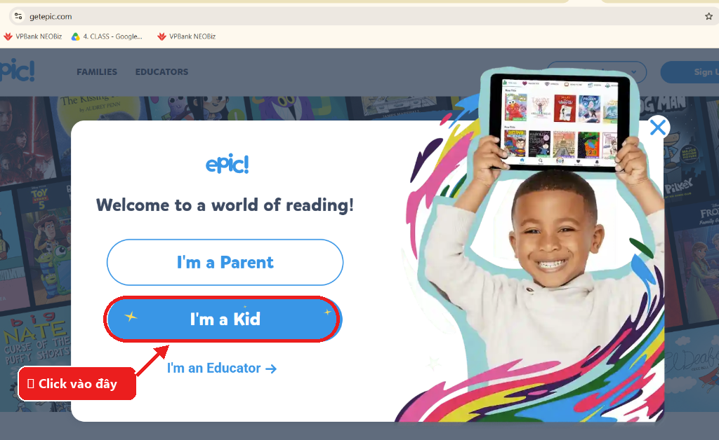 Bước 1: Chọn I'm a Kid